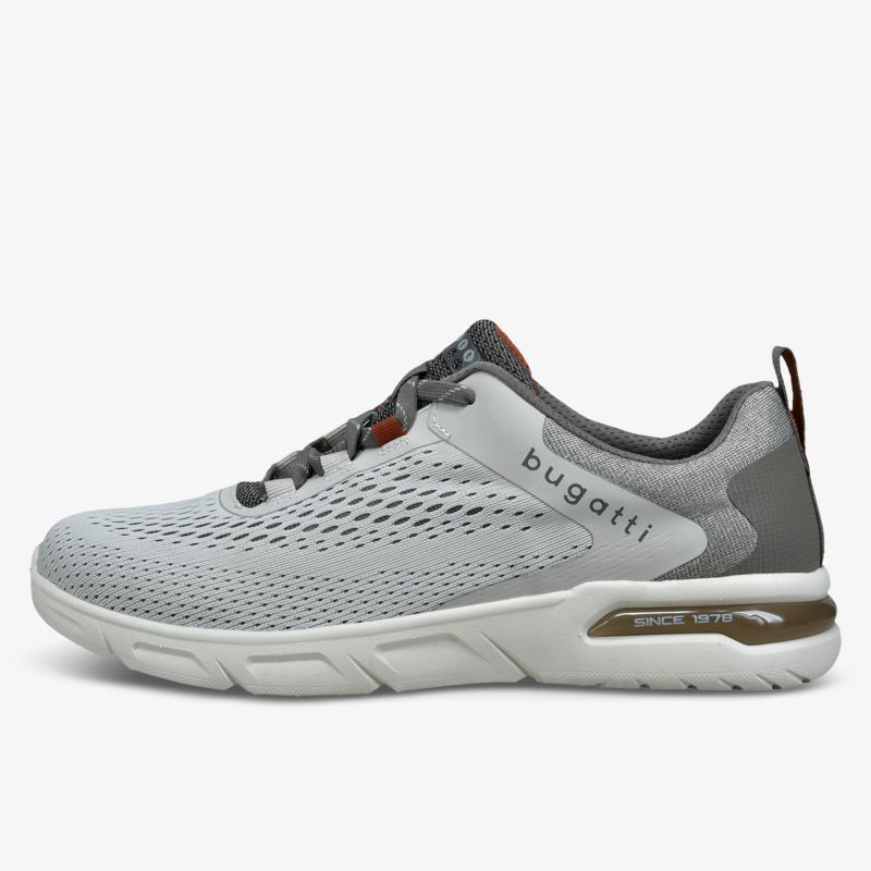 Leichter, grauer Sneaker mit atmungsaktiver Mesh-Oberfläche und stabiler Sohle.