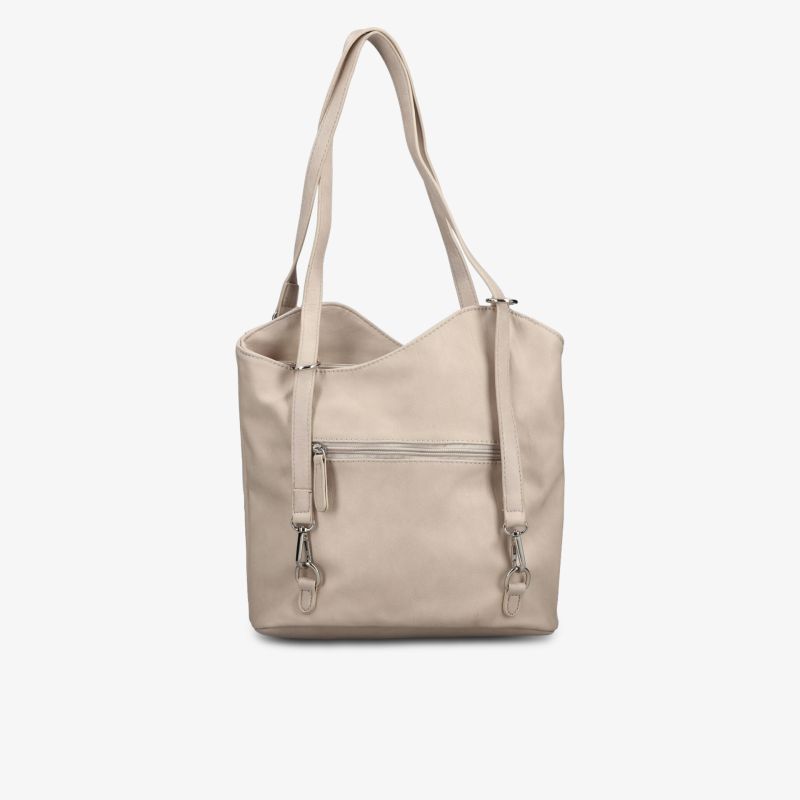 Beige Tasche mit großem Stauraum und praktischer Außentasche, schlicht und komfortabel getragen oder genutzt