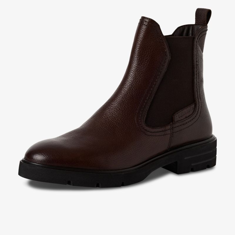 Eleganter brauner Chelsea Stiefel aus glattem Leder mit elastischen Seiteneinsätzen und robuster Gummisohle