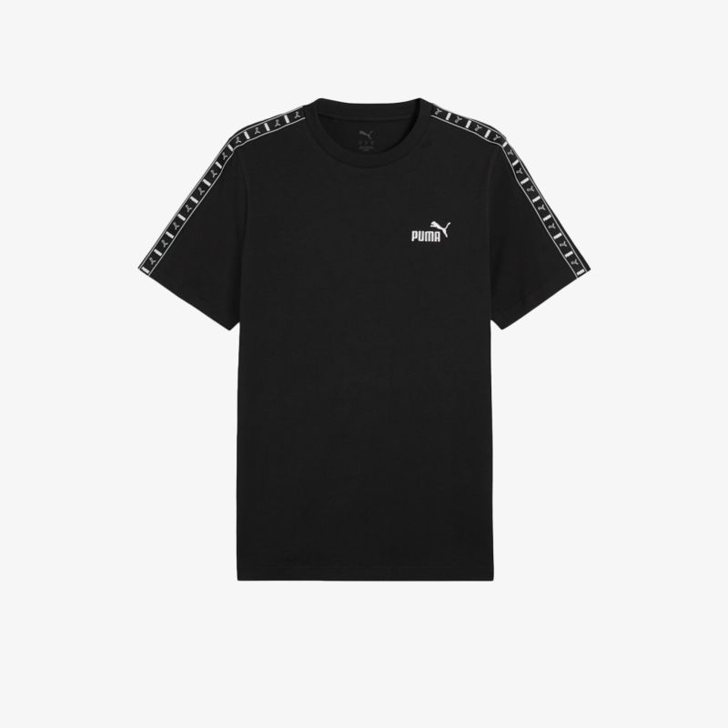 Schwarzes PUMA T-Shirt mit kurzem Arm, sportlichem Schnitt und kontrastierendem Logo-Print auf den Schultern