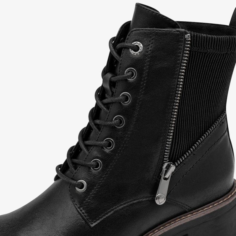 Schwarze Stiefelette mit Schnürung und seitlichem Reißverschluss, modisch und robust