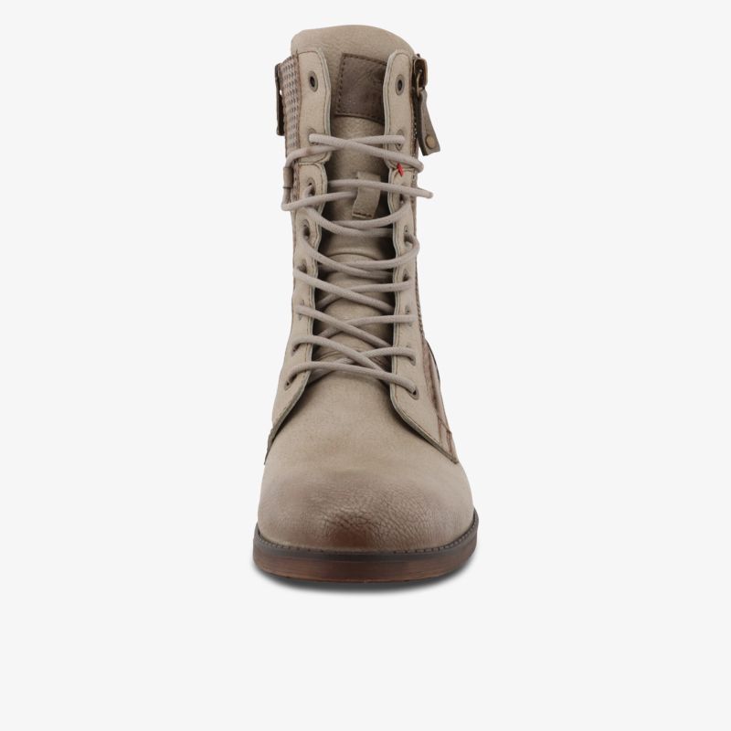 Beiger Schnürstiefel mit robustem Profil, hochwertigem Material und klassischem Design