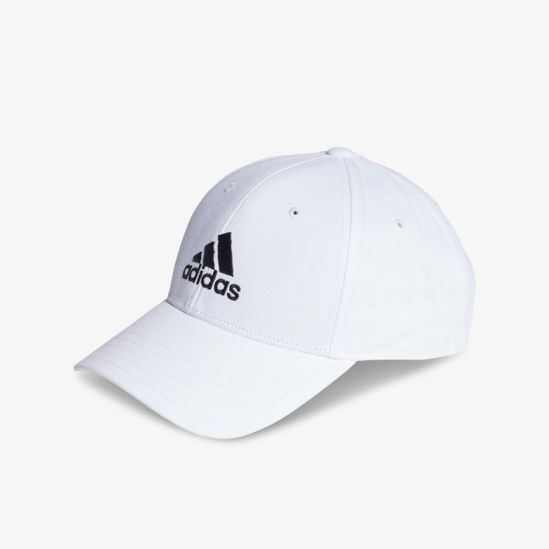 Weiße Adidas Baseballcap mit schwarzem Logo, verstellbar und leicht, moderne sportliche Kopfbedeckung
