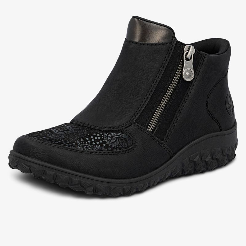 bequemer Schuh mit Reißverschluss und dekorativer Applikation, robuste Sohle für guten Halt