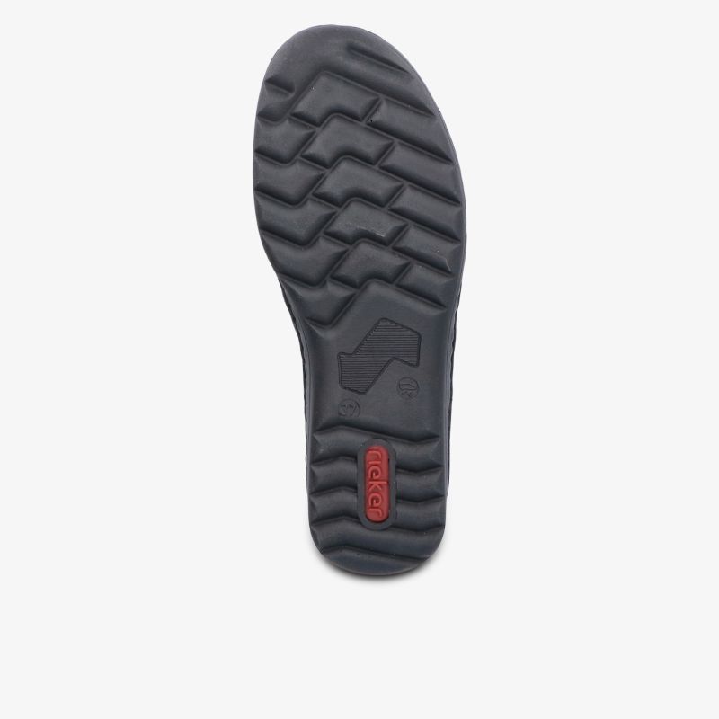 Schuhsohle mit robustem Profil für optimalen Halt und Komfort in Schwarz.