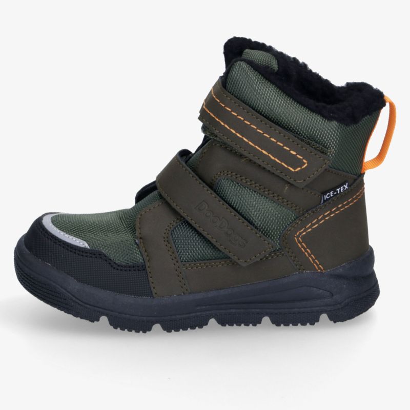 Warmer Stiefel mit rutschfester Sohle und praktischen Klettverschlüssen, ideal für kalte Tage.
