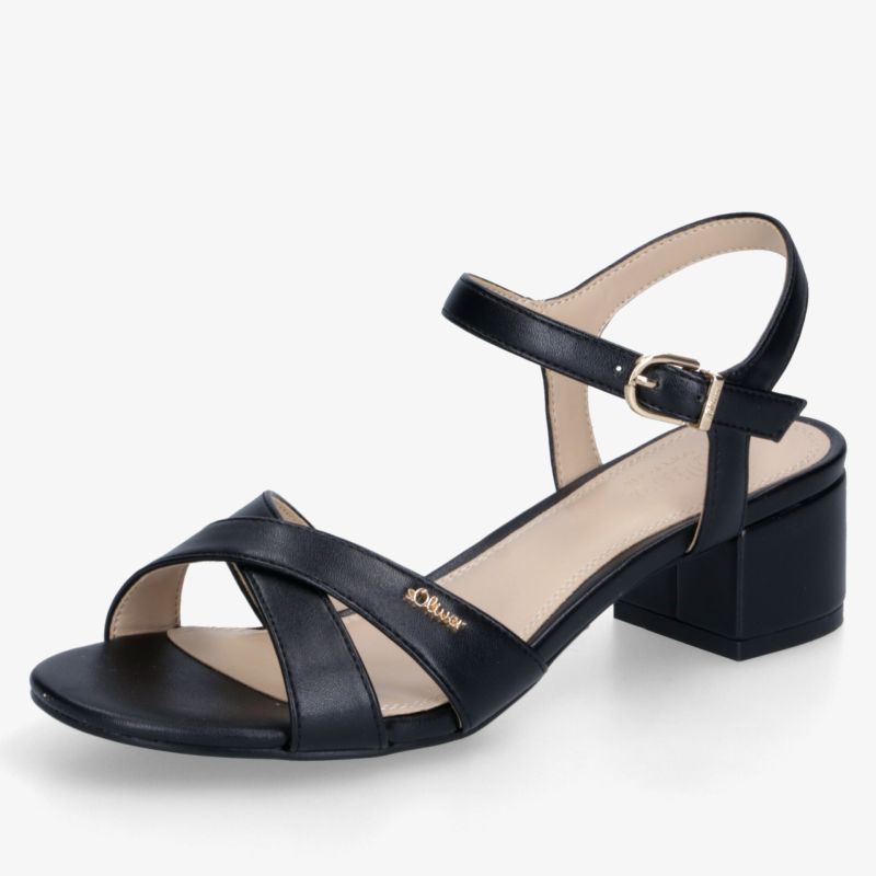 Eleganter schwarzer Sandalenschuh mit mittelhohem Blockabsatz und verstellbarem Riemen für hohen Tragekomfort
