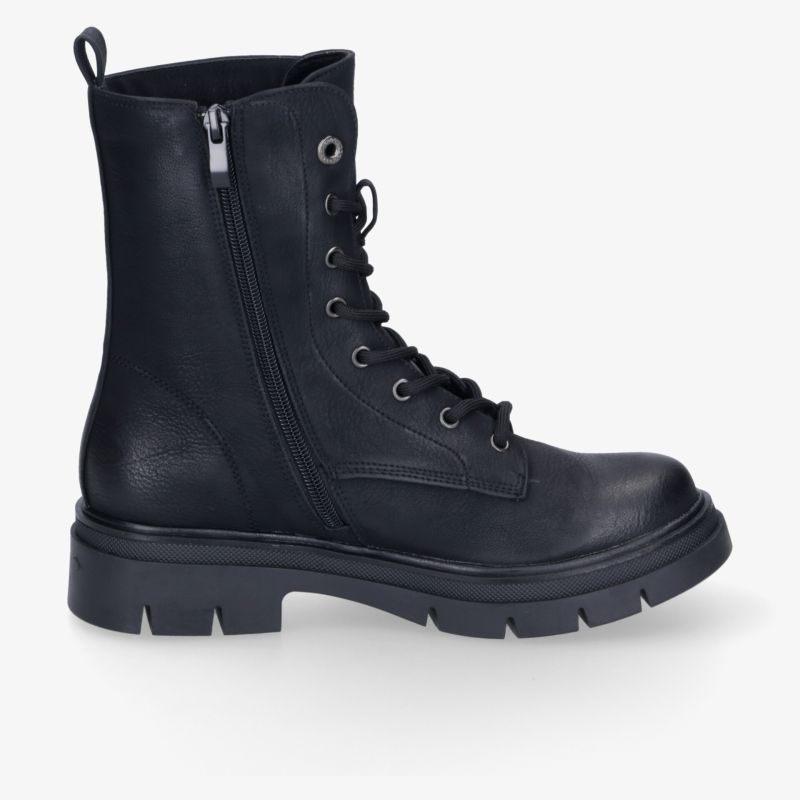 Schwarzer Schnürboot mit Reißverschluss, markanter Profilsohle und stabiler, komfortabler Ausführung für vielseitige Looks.