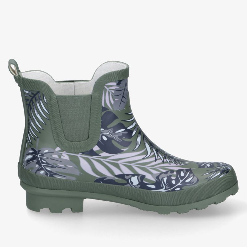Wasserdichter Gummistiefel mit grünem Blattmuster, rutschfeste Sohle, komfortabel und leicht für Outdoor-Einsätze