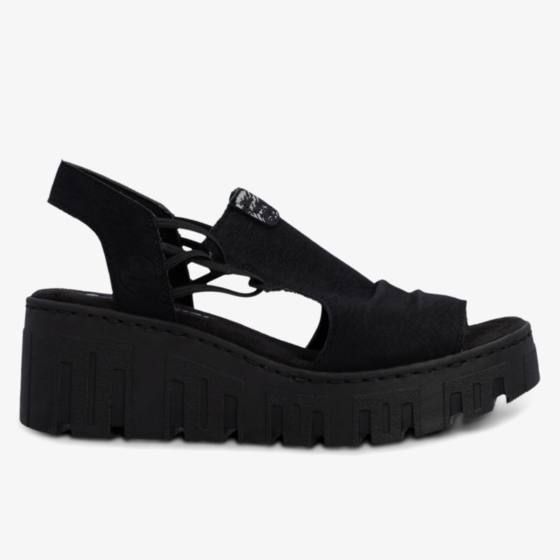 Schwarze Sandale mit dicker Plateau-Sohle, bequemer Passform und stylischem Riemchen-Design für Freizeit