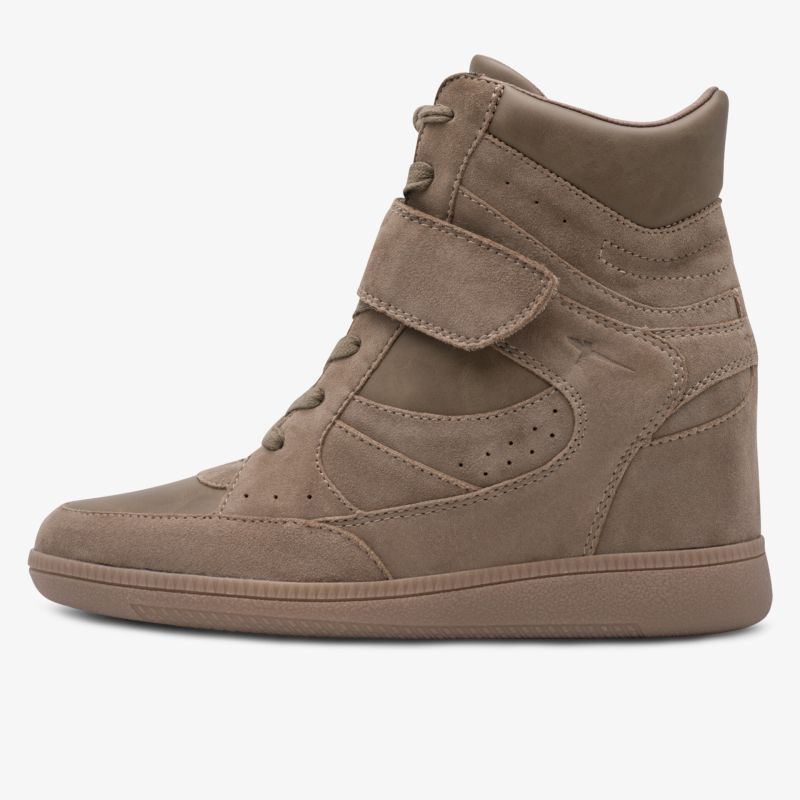 Moderner hochgeschnittener Keilabsatz-Sneaker mit praktischem Velcro-Verschluss in braun