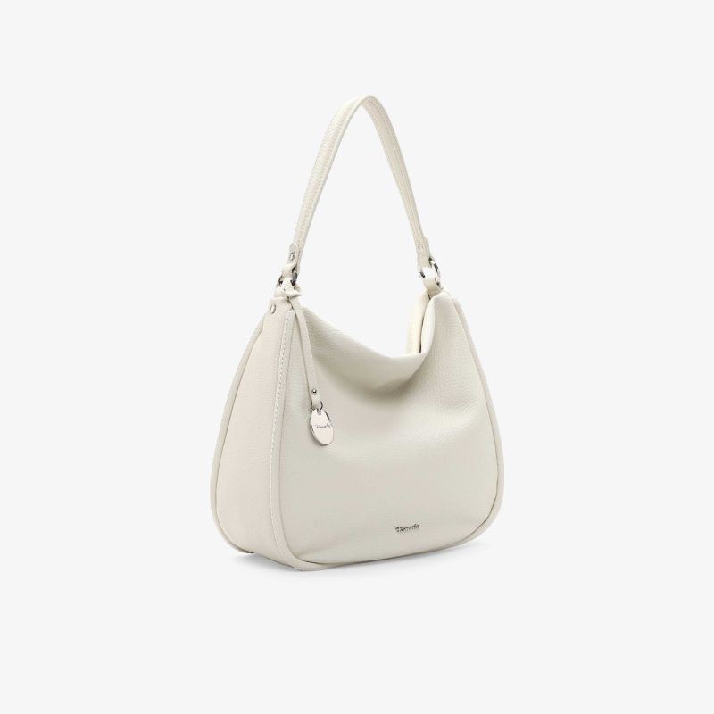 Elegante, schlichte weiße Handtasche mit weichem Material und minimalistischer Form, vielseitig und stilvoll tragbar