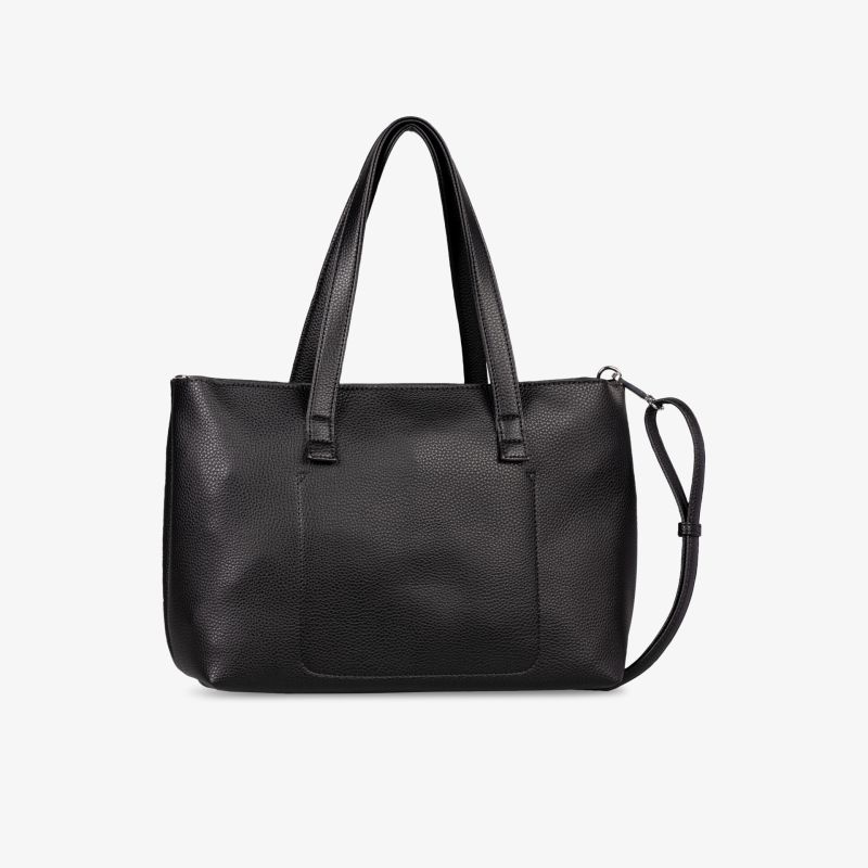 Schwarze, geräumige Tasche mit praktischen Tragegriffen und elegantem Design aus hochwertigem Material