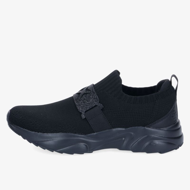 Schwarzer sportlicher Slip-on Schuh mit elastischem Obermaterial und rutschfester Sohle für hohen Tragekomfort
