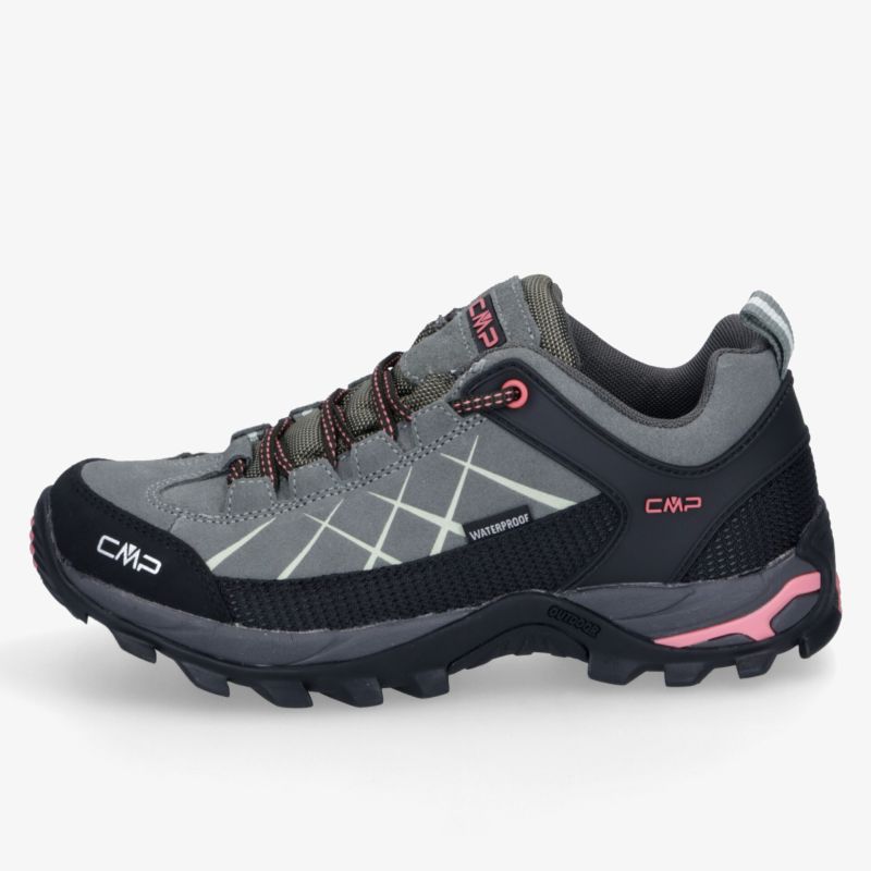 Graue Outdoor-Trekking-Schuhe mit strapazierfähiger, rutschfester Sohle und gepolstertem Komfort für sichere Wanderungen.