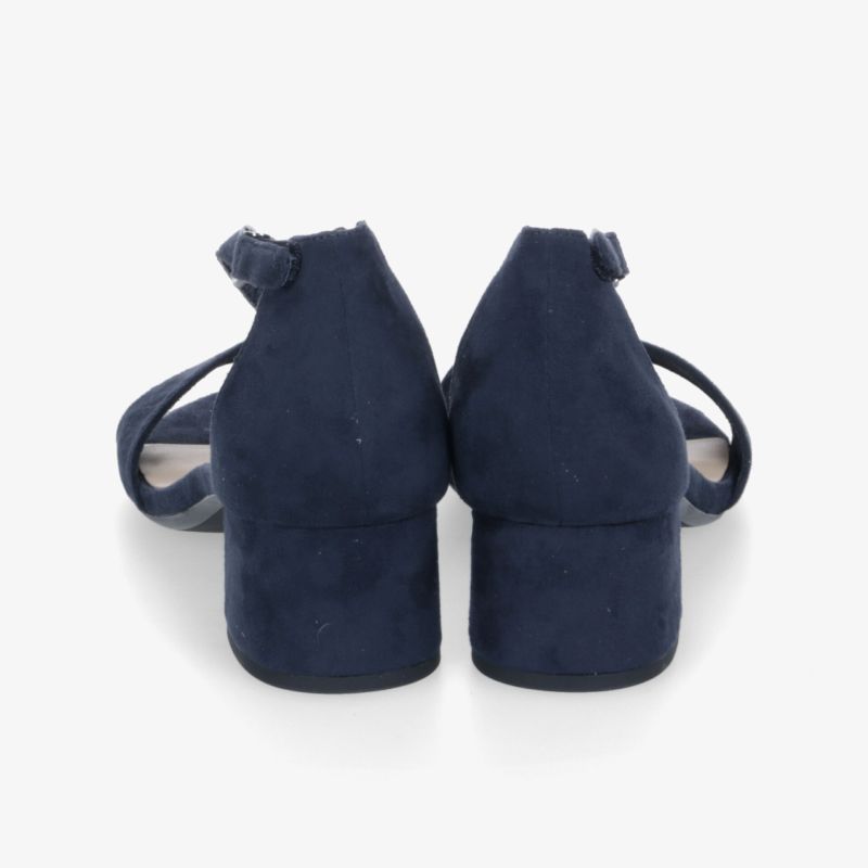 Dunkelblaue Sandaletten mit bequemen Blockabsatz, elegant und stabil, Rückansicht