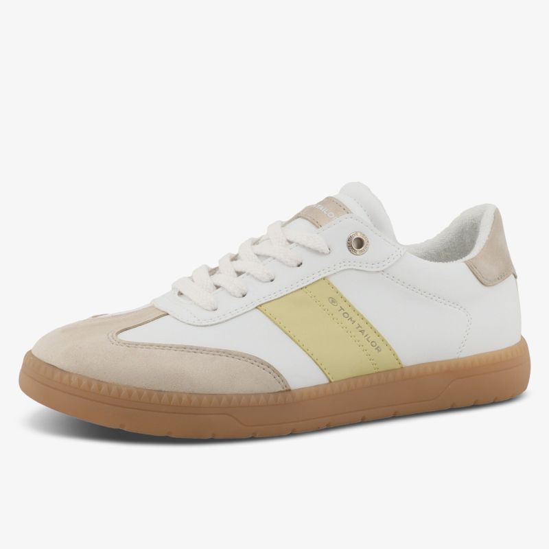 Leichter Ledersneaker mit komfortabler Gumsohle und modischen beigen Details, sportlich und atmungsaktiv