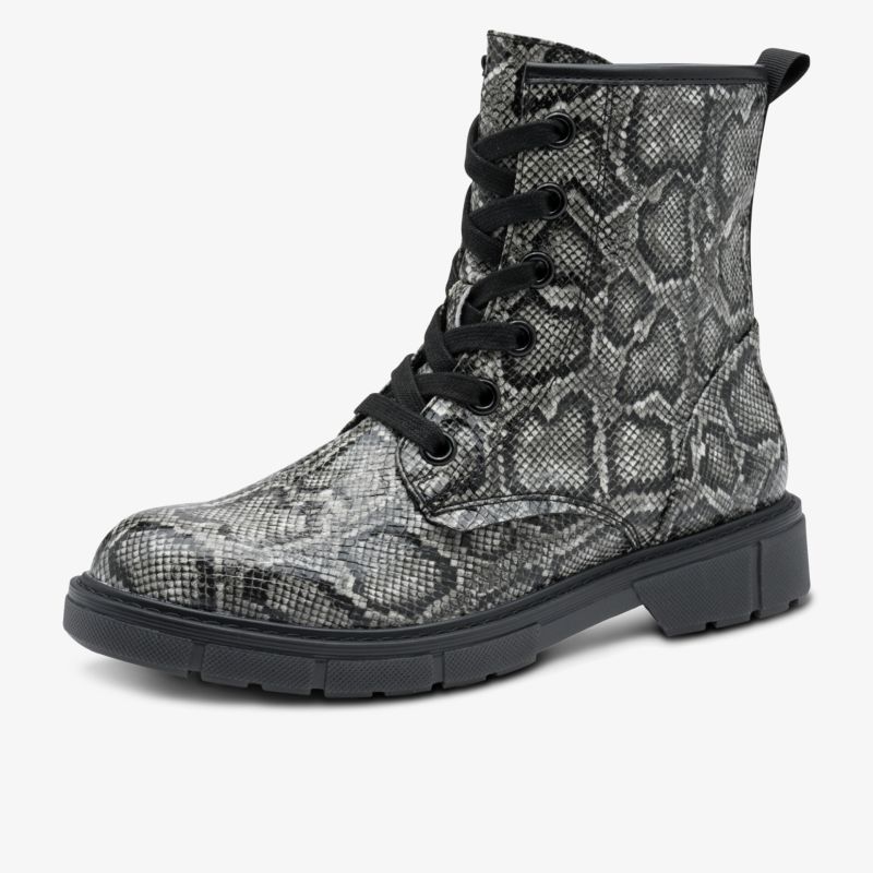 Modischer Schnürstiefel mit trendigem Snake-Muster und robustem Profil-Gummiabsatz für hohen Tragekomfort