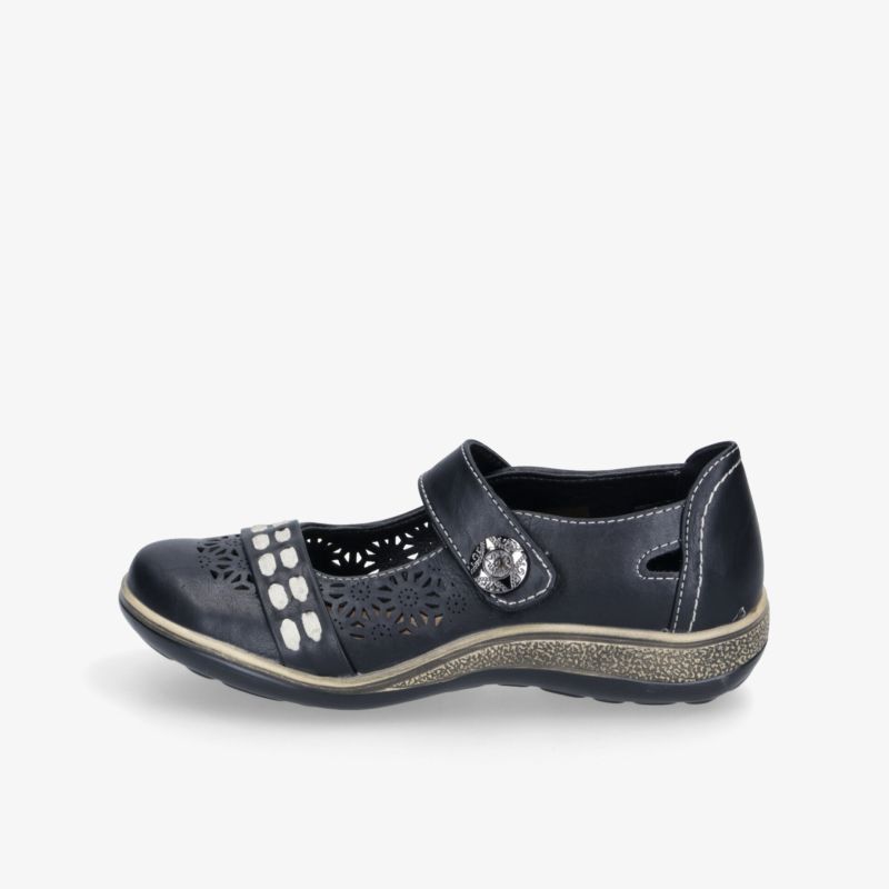 Komfortabler atmungsaktiver Schuh mit verstellbarem Riemen und rutschfester, flexibler Sohle in klarer Seitenansicht