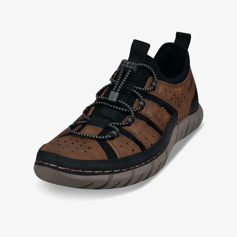Moderner, braun-schwarzer Freizeitschuh mit elastischer Schnürung und bequemer, flexibler Passform