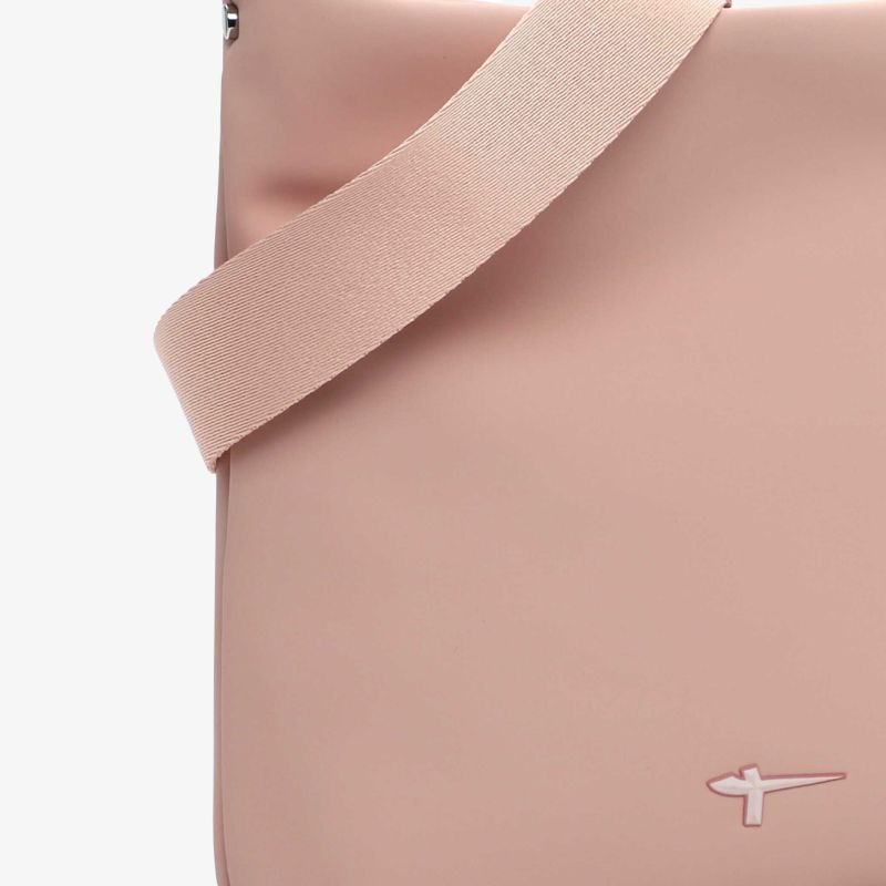 Elegante rosa Tasche mit glatter Oberfläche und verstellbarem Tragegurt, modernes und minimalistisches Design