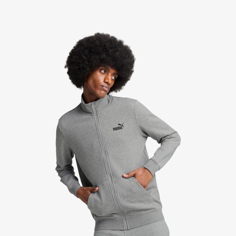 Sportlicher grauer Puma-Zipper mit Reißverschluss und Stehkragen, bequem mit Taschen für Alltag und Freizeit