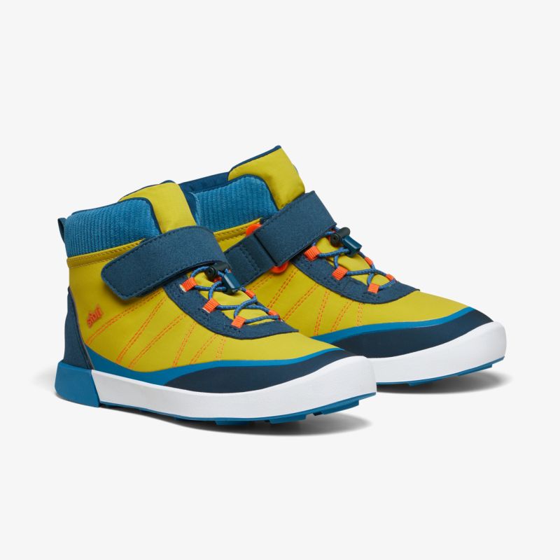 Modische, knöchelhohe Sneaker mit farbenfrohem Design und Klettverschluss, ideal für sportliche Aktivitäten.