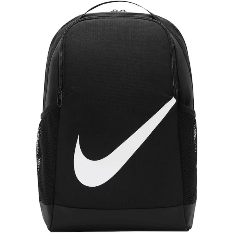 Stilvoller schwarzer Rucksack mit großem weißen Nike-Logo, ideal für den täglichen Gebrauch und Reisen.