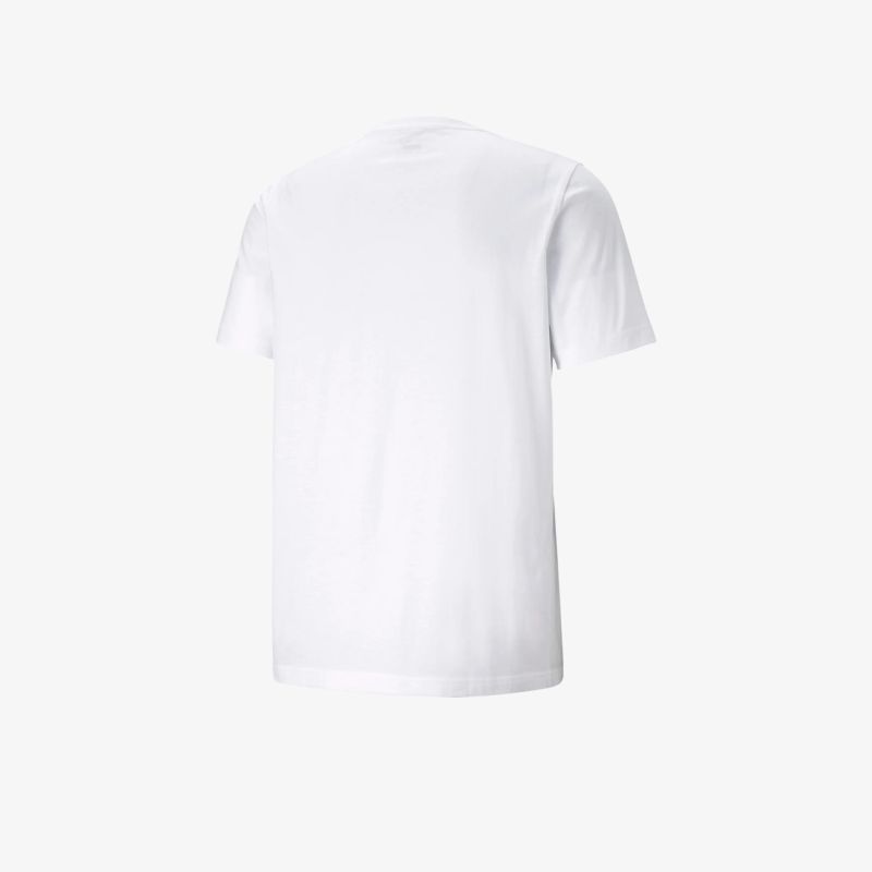 Weißes T-Shirt mit kurzem Ärmel in klassischer Form, gezeigt von hinten, schlicht und vielseitig kombinierbar