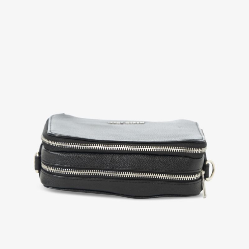 Kompatkte schwarze Tasche mit zwei Reißverschlüssen, robustem Material und praktischem Design für vielseitige Nutzung