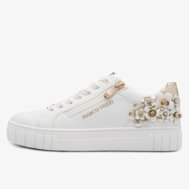Weißer Sneaker mit floralen Verzierungen und bequemer Sohle, stilvoll und robust