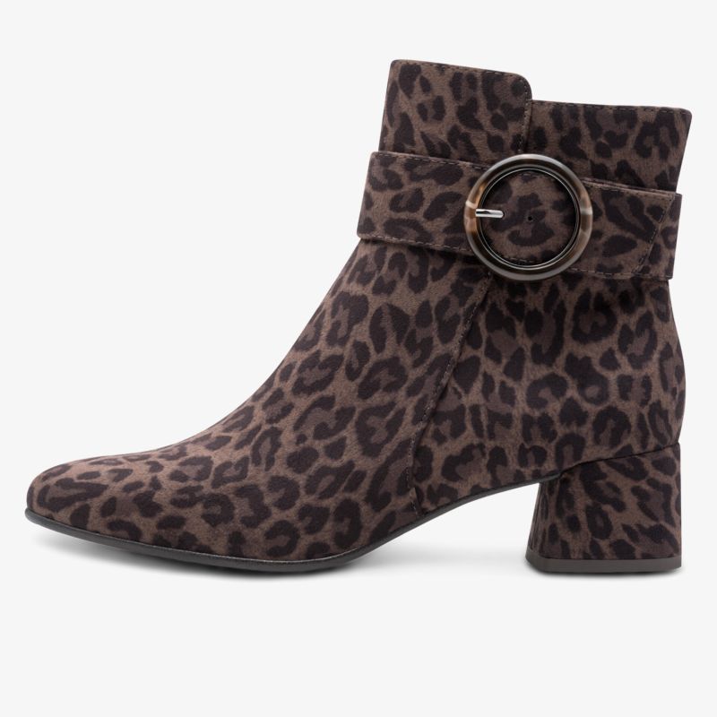 Modische Stiefelette mit Leopardenmuster und runden Absatz, verziert mit eleganter Schnalle, bequem und stilvoll