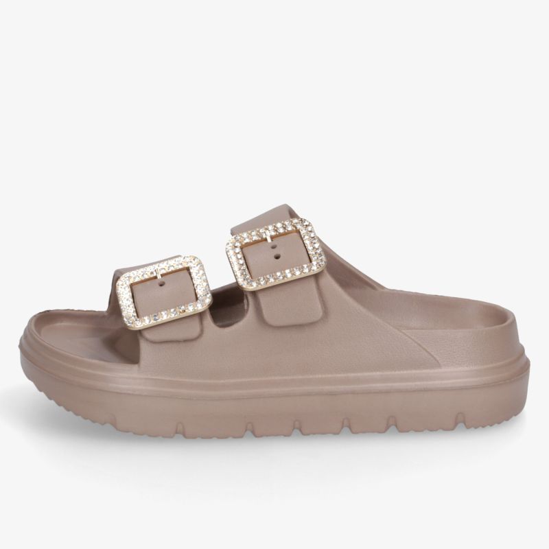 Bequeme Slip-On Sandale in Beige mit verstellbaren Schnallen und rutschfester Sohle für angenehmen Tragekomfort