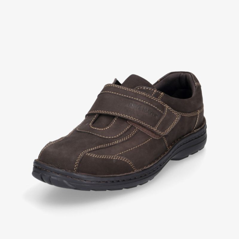 Brauner Halbschuh mit Klettverschluss, robust und bequem, ideal für den Alltag mit rutschfester Sohle