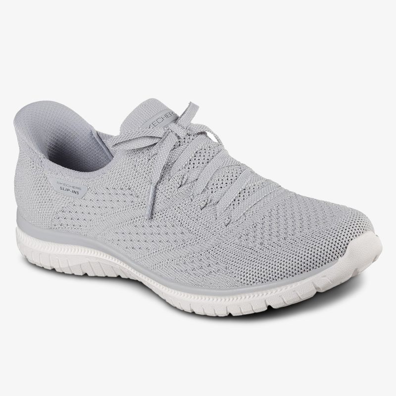 Leichter, atmungsaktiver grauer Schuh mit flexibler Sohle und moderner Optik.