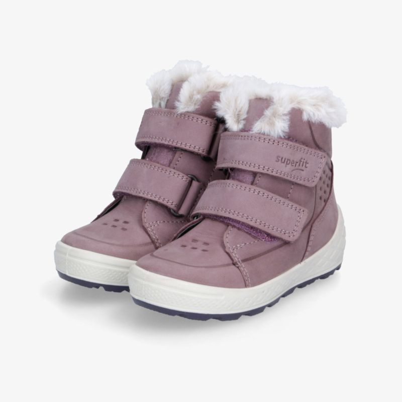 Warme lila Winterschuhe mit weichem Futter, rutschfester Sohle und praktischen Klettverschlüssen für sicheren Halt