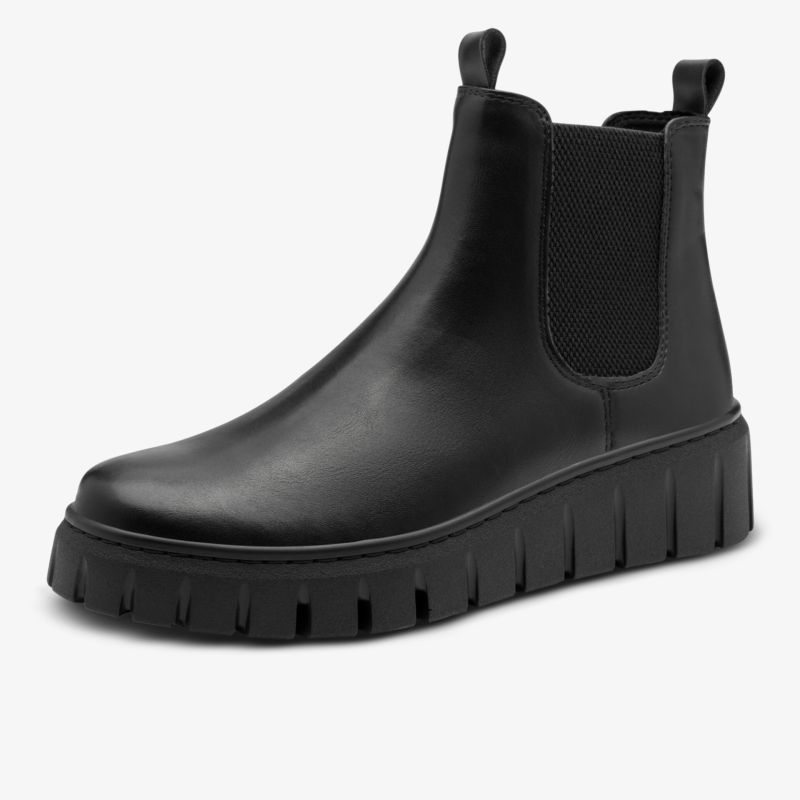 Schwarzer Chelsea Boot aus Leder mit elastischen Seiteneinsätzen und rutschfester Profilsohle für hohen Tragekomfort