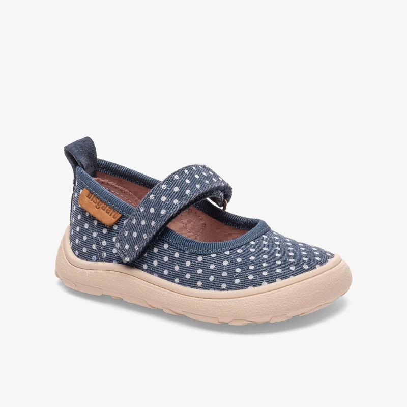 Bequemer blauer Kinderschuh mit gepolstertem Riemen und rutschfester, flexibler Sohle für optimalen Halt