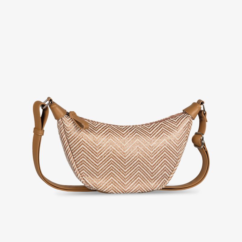 Beige Handtasche mit feinem Strukturmuster und verstellbarem Schulterriemen, modisch und praktisch