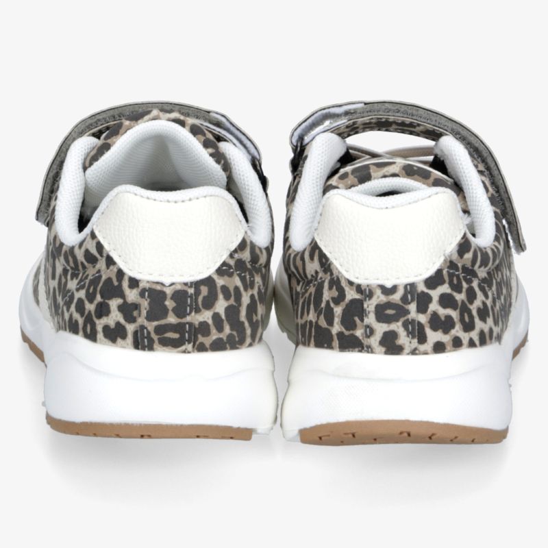 Leopardmuster Sportschuhe mit praktischem Klettverschluss und weißer leichter Sohle Rückansicht
