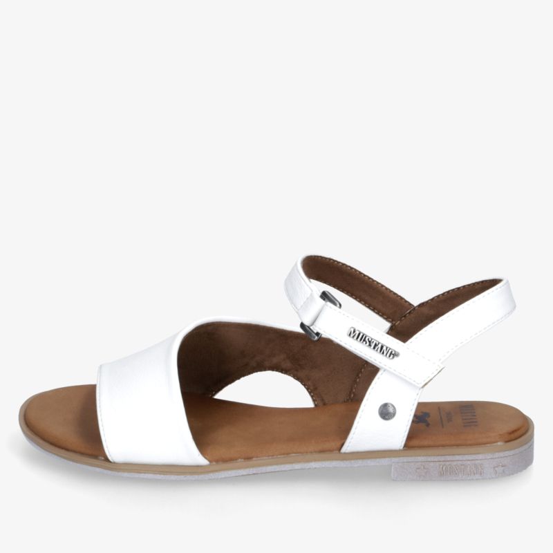 Weiße Ledersandale mit verstellbarem Riemen und weicher, bequemer Sohle für hohen Tragekomfort