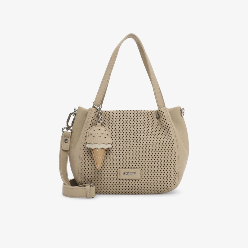 Beige geflochtene Handtasche mit elegantem Design und praktischem Schulterriemen für vielseitigen Einsatz