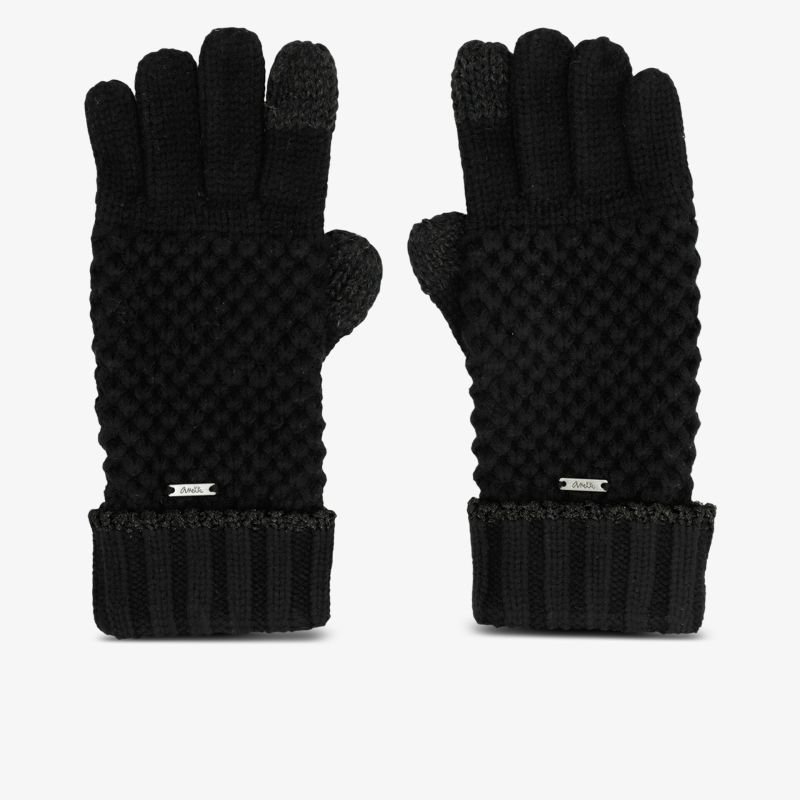 Schwarze, gestrickte Handschuhe mit strukturiertem Muster und geripptem Bündchen für optimalen Komfort