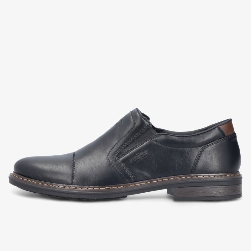 Eleganter schwarzer Slipper aus Leder mit elastischen Einsätzen und robuster, flexibler Sohle für hohen Tragekomfort