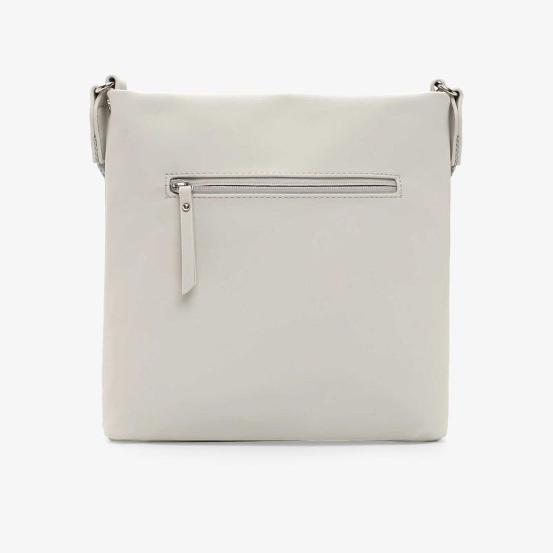 Elegante weiße Tasche mit glatter Oberfläche und praktischem Reißverschlussfach in schlankem, modernem Design vorne sichtbar