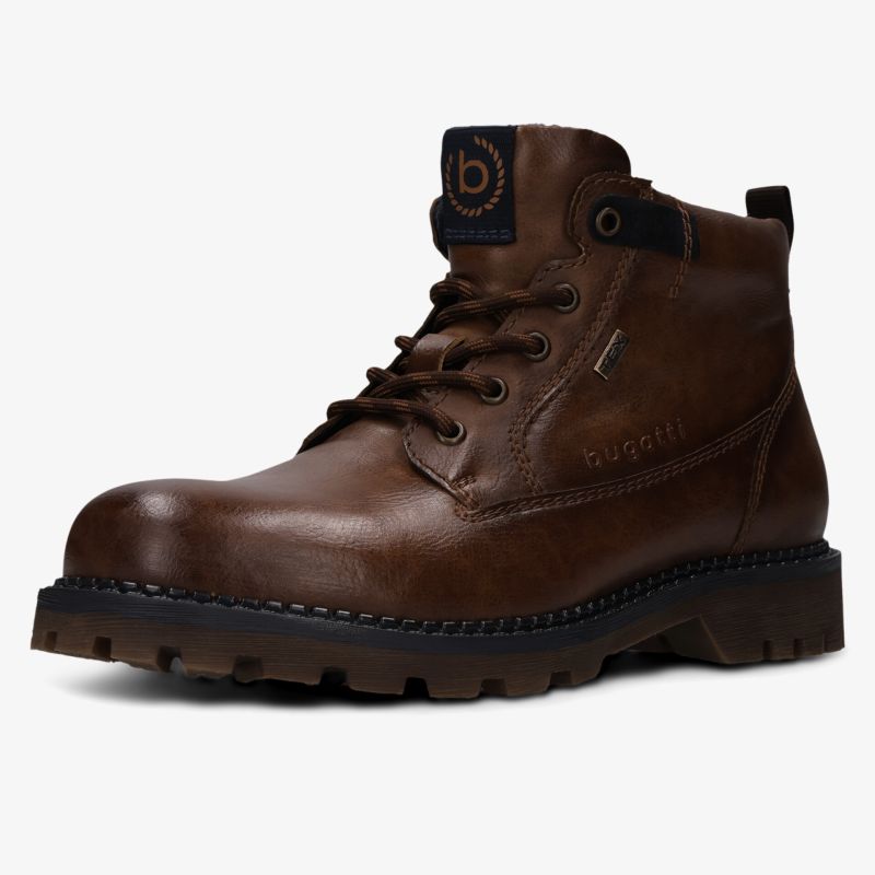 Robuster brauner Lederstiefel mit schnürbarem Design und rutschfester Profilsohle, ideal für festen Halt und Komfort