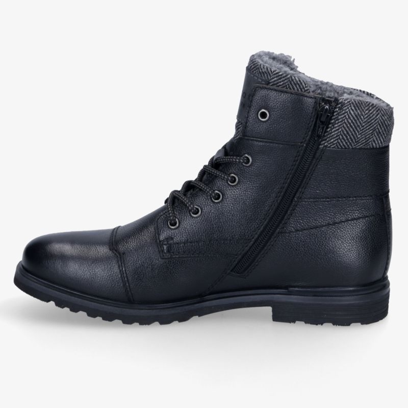 Schwarzer robuster Lederstiefel mit warmem Innenfutter und seitlichem Reißverschluss, rutschfeste Sohle