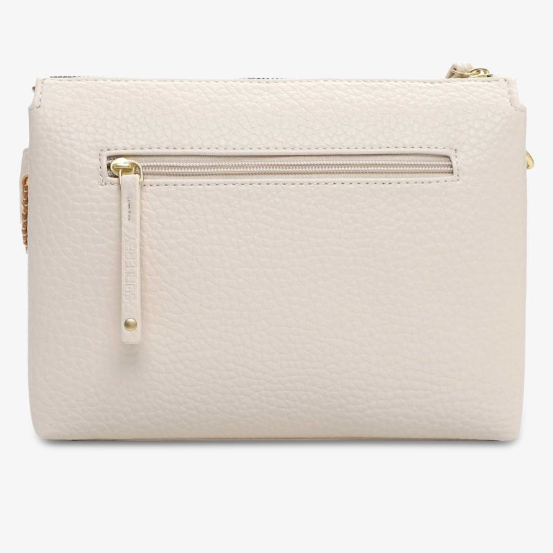 Elegante cremefarbene Tasche mit Reißverschluss für stilvolles Design.