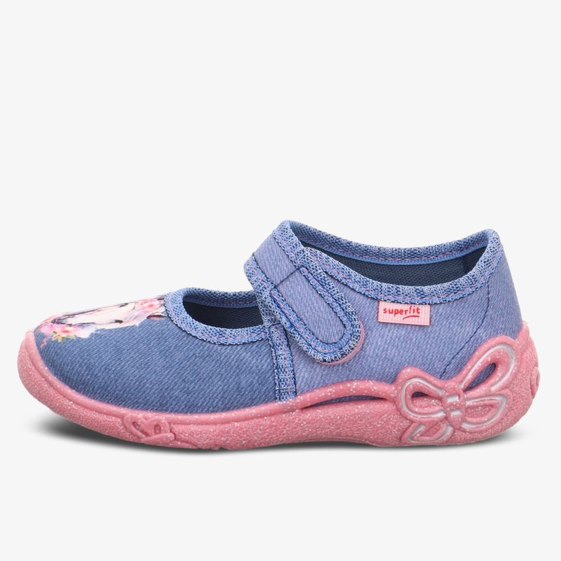 Bequemer Kinderschuh in Blau und Rosa mit Klettverschluss, flexible rutschfeste Sohle und weichem Material