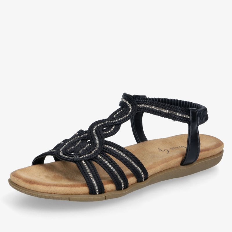 Leichte und bequeme schwarze Sandale mit flexiblem Fußbett und elegantem verstellbarem Riemen für optimalen Halt